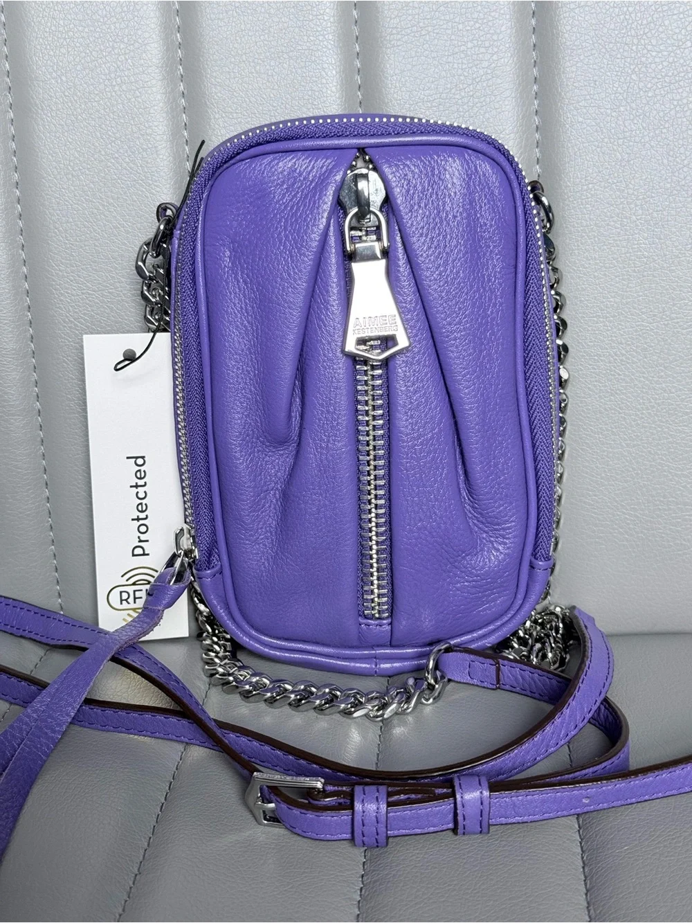 Aimee Kestenberg Purple Leather Crossbody Phone Bag RFID Protected